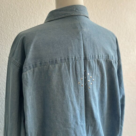 Infinity Fashions Studded Light Wash Denim Button-Down Shirt – XL – 100% Cotton - Picture 5 of 8